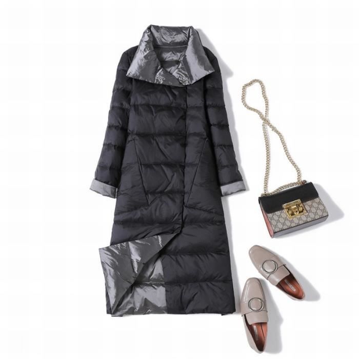 Doudoune longue femme ECELEN en duvet de canard blanc noir veste genou Noir Cdiscount Pret a Porter