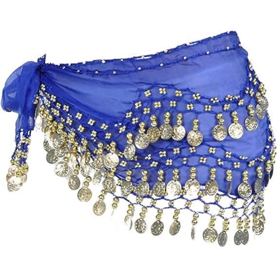 Ceinture Danse Orientale Femme - 72 Pièces De Monnaie - Mousseline De Soie Noire - Accessoire Pour Danse Du Ventre