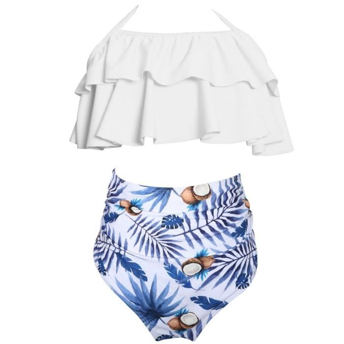 Maillot De Bain Tankini 2 Pièces Lands' End Jeunesse Fille Taille 10 - Bleu/Blanc/Rose