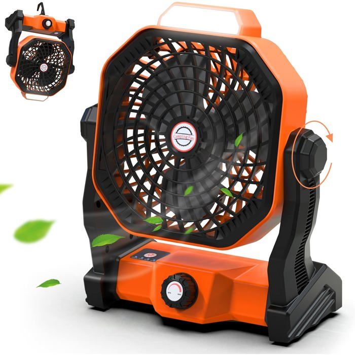 Ventilateur Batterie pour Camping 7800mAh Puissant Silencieux avec Lumière LED et Crochet 4 Vitesses Réglables Rechargeable USB - Netboat
