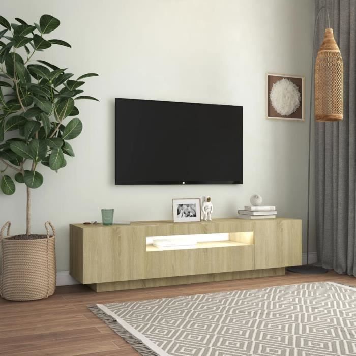 LVL - MEUBLE DE SEJOUR - Meuble TV avec lumières LED Chêne sonoma 160x35x40 cm(8595)