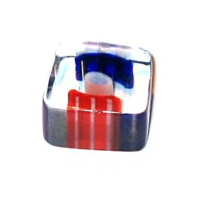 10 Perles Carrées En Verre Pop Bleu Blanc Rouge - 6x10 Mm, Pour Création Bijoux (neuf, France)
