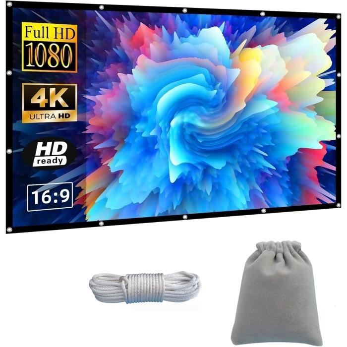 ECRAN DE PROJECTION 120 Pouces, 16: 9 HD Double Face Projection Pour Vidéoprojecteurs, AntiPlis