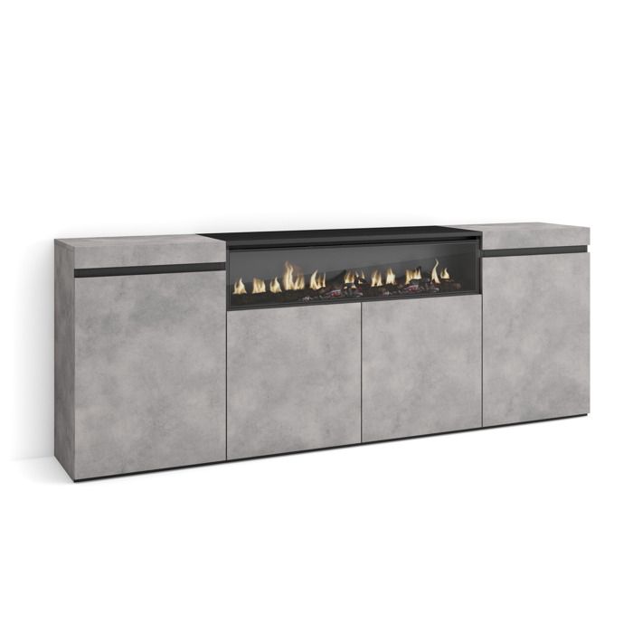 Buffet Bahut Enfilade 200x35x75cm Meuble de Séjour 1feu électrique Ciment RF2286 Buffet Bahut Enfilade 200x35x75cm Meuble de Séjour 1feu électrique Ciment RF2286