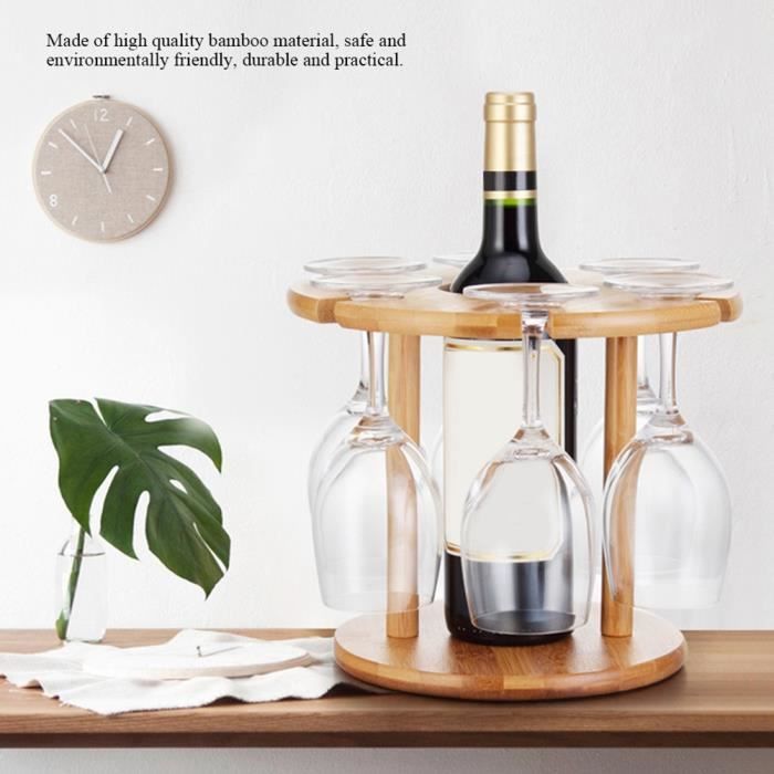 Porte-Verres à Vin En Bambou Naturel Woodquail - Support Pour 20 Verres - Fixation Murale Cuisine