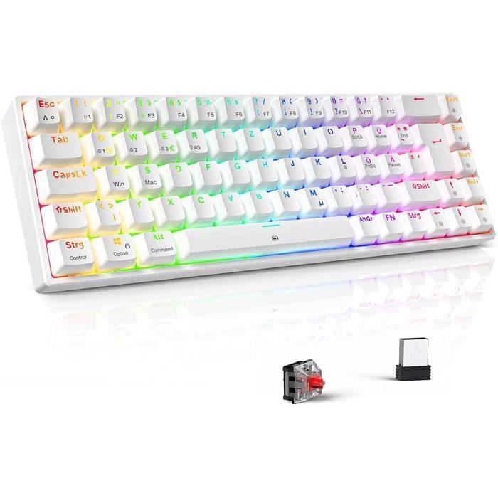 Gaming Tastatur Mechanische, Gamer Kabellos RGB Tastatur TECURS Beleuchtet  Tastatur 65% TKL Aufladbar Bluetooth - 2.4G - Mit Kab45 - Cdiscount  Informatique