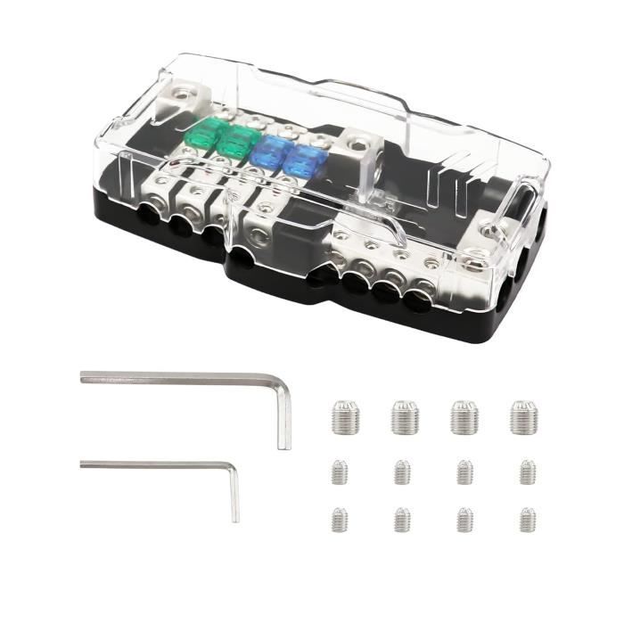 Bloc Distribution Fusibles 4 Voies QWORK - Pour Camping-Car, Voiture, Bateau - Fusibles 30A/60A/80A