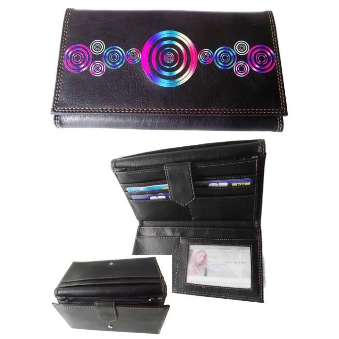 Porte-Chéquier Long Noir - Porte-Cartes & Porte-Monnaie - Motif Cercle