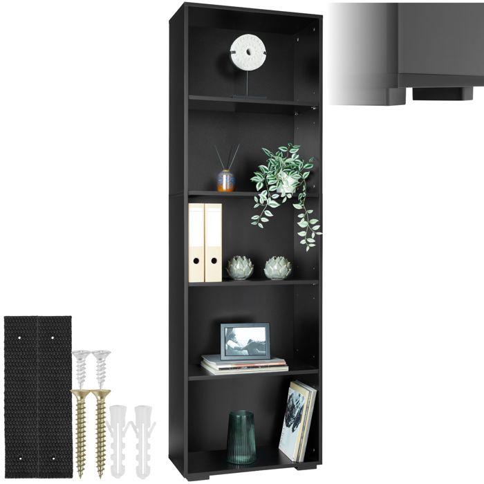 Bibliothèque - TECTAKE - Bibliothèque LEXI avec 5 étagères en bois MDF pour salon bureau ou chambre 60 x 30 x 190 cm - Noir