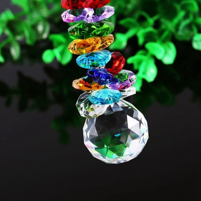 2 Attrape-soleil En Cristal - Fleur Multicolore Avec Perles Chakra - Décoration Fenêtre Et Jardin 34cm