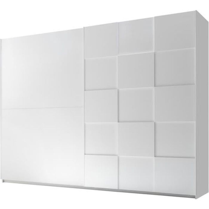 armoire 2 portes coulissantes 275 cm blanc mat - ticato - l 275 x l 64 x h 210