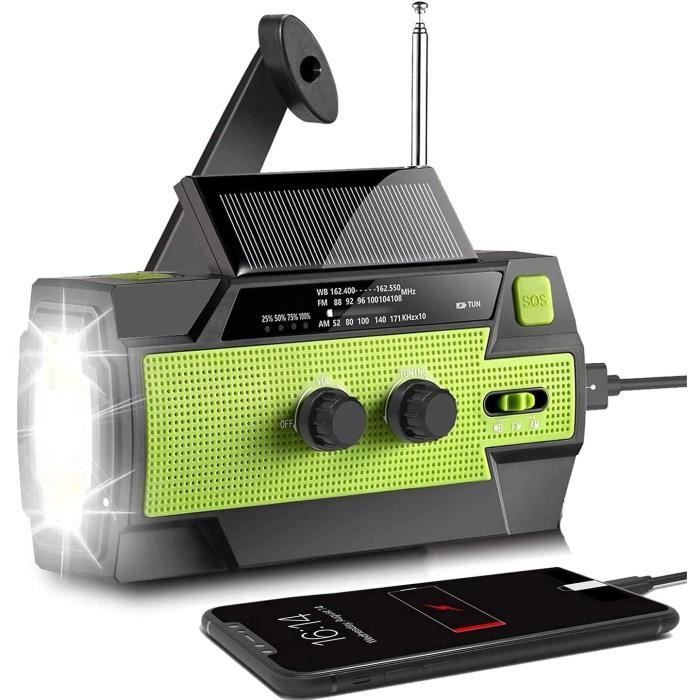 Radio Dynamo Solaire Portable Avec Manivelle - Lampe Torche LED, Alerte SOS Et NOAA Pour Survie