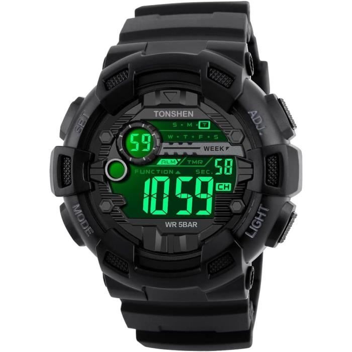 Montre Digitale Sport TONSHEN Pour Homme - Métronome Haute Voix, étanche 50m, Double Temps, Alarme, Chrono - 9