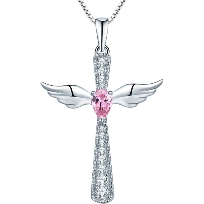 Collier Pendentif Aile D'ange En Obsidienne Noire - Chaîne 46 Cm - Plaqué Argent - Cadeau