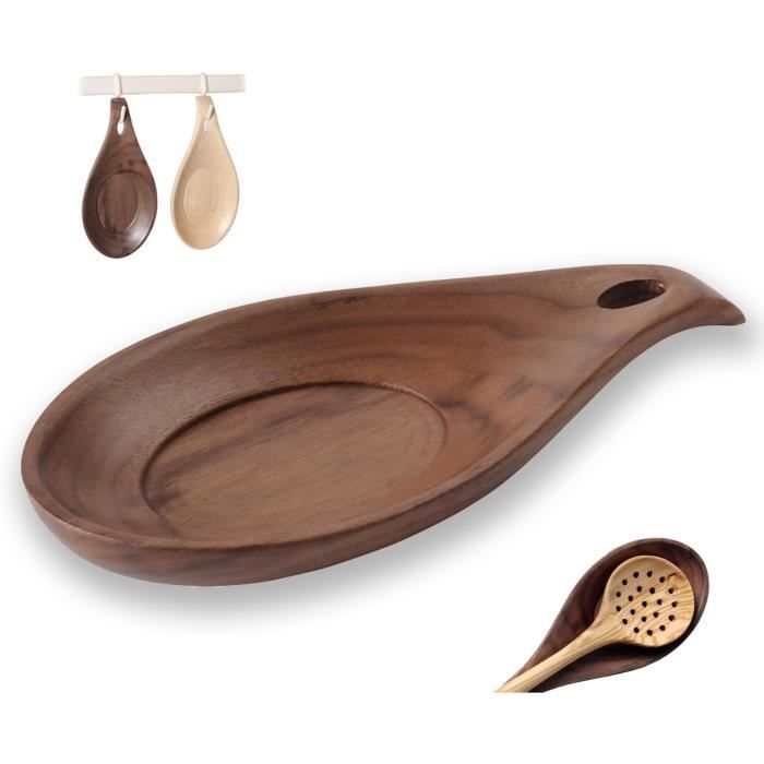 Repose-Cuillère En Bois Naturel - 26x7cm - Porte-Ustensiles De Cuisine Pour Spatule, Cuillère, Pince - Élégant Et Pratique