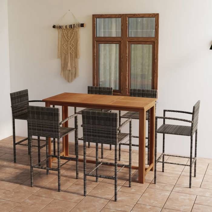 vidaXL Ensemble de Bar de Jardin 7 pcs Mobilier de Patio Salon de Jardin Meubles de Terrasse Table et Tabourets de Bistrot 3068018