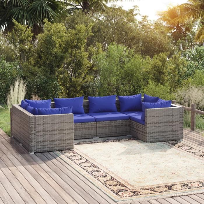 vidaXL Salon de jardin 6 pcs avec coussins résine tressée gris 3101942