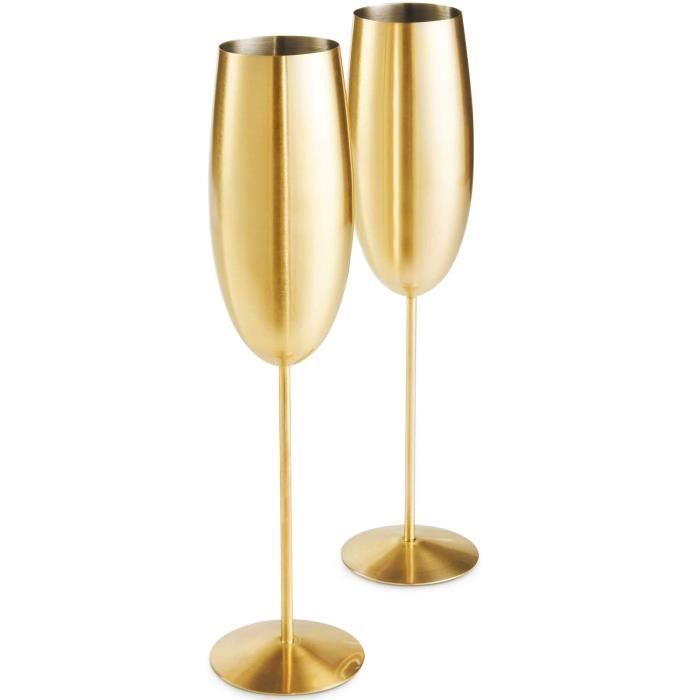 Acier inoxydable fête et anniversaire 3 couleurs Lot de 2 flûtes à champagne en acier inoxydable incassables de 200 ml sans BPA pour mariage doré 200ML