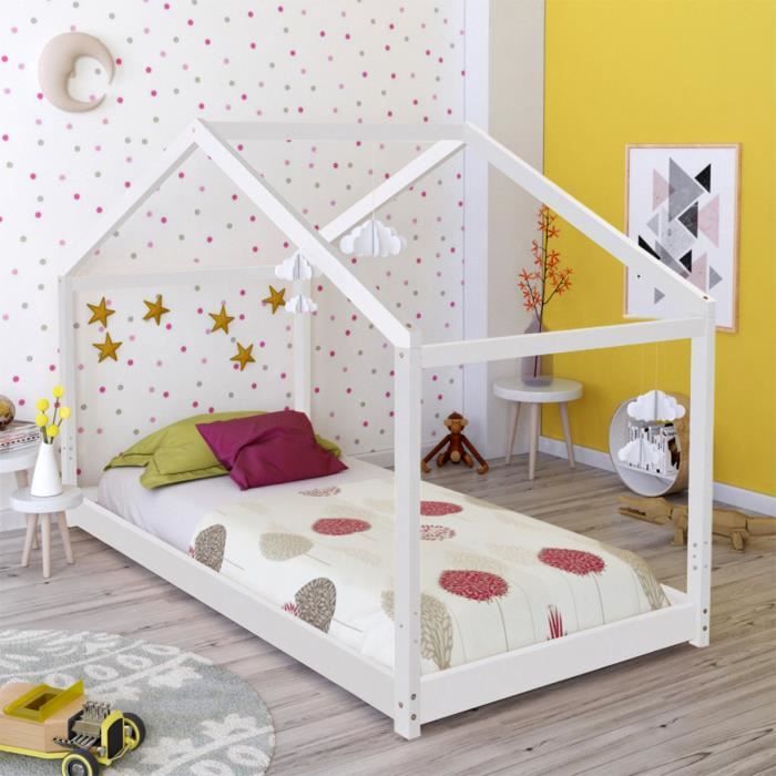 Lit cabane - WEBER INDUSTRIES - Koala - Blanc - 90x190 - Sommier à lattes inclus Lit cabane - WEBER INDUSTRIES - Koala - Blanc - 90x190 - Sommier à lattes inclus