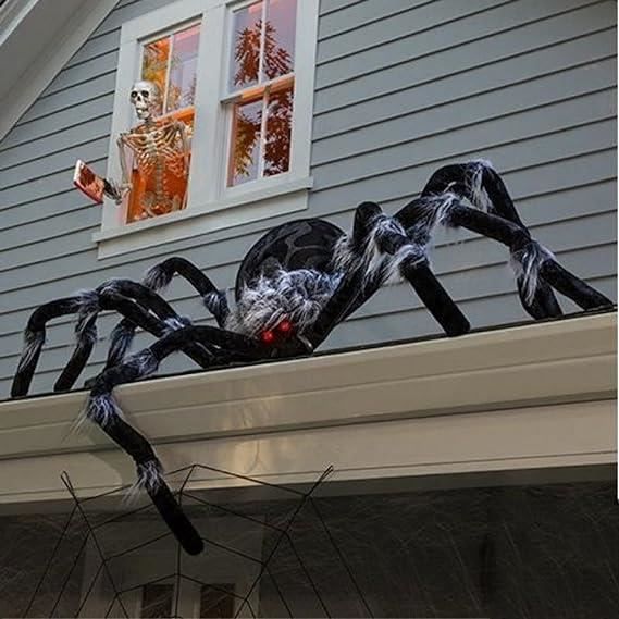 Kit Décoration Halloween : Araignée Géante 125cm + Toile Lumineuse 5m + Coton - Pour Intérieur Et Extérieur