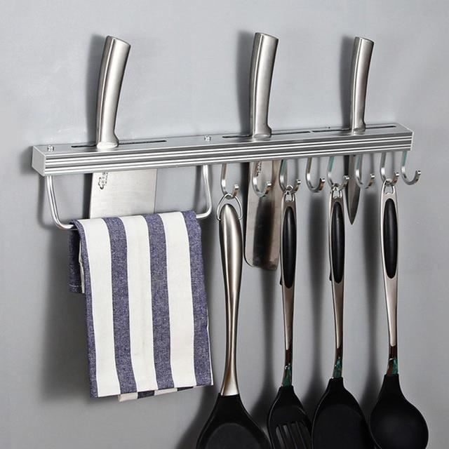 Support Ustensiles Mural Sans Perçage - Barre Aluminium Avec Crochets Coulissants, Ventouses Puissantes, Capacité 20 Kg - 13