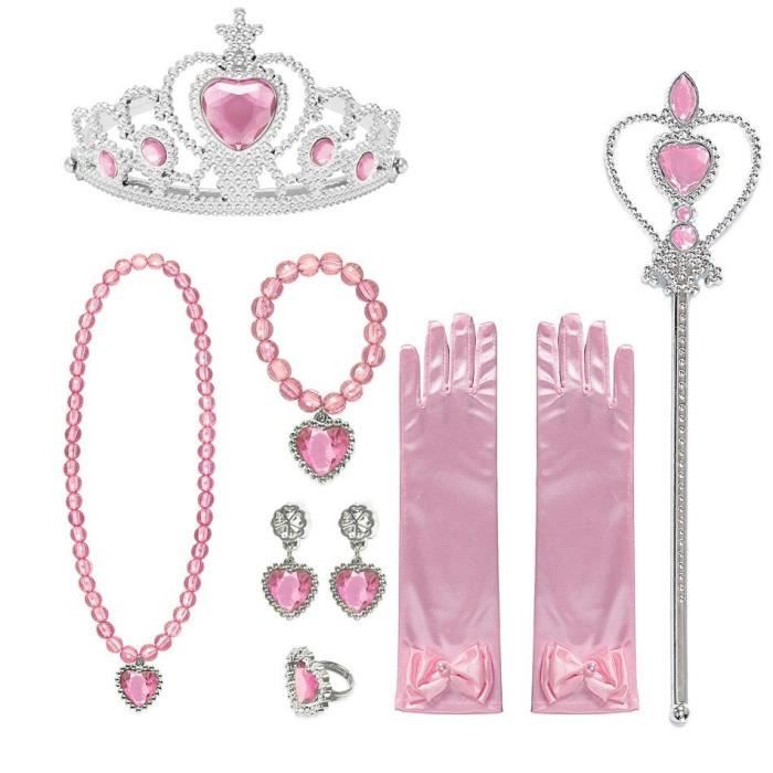 Lot de 4 accessoires Princesse des rêves argenté, diadème, collier, boucles  d'oreilles, baguette, dé - Décoration de table d'anniversaire - Creavea