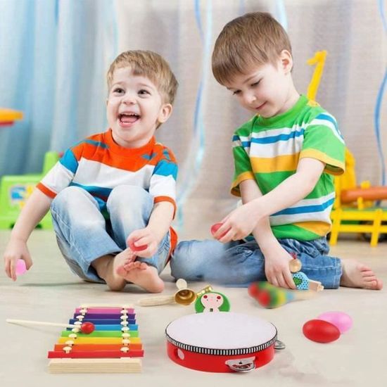Ensemble d'Instruments de Musique pour Enfants – 34 Instruments de Percussion en Bois pour Tout-Petits, Xylophone, Tambourin - Instruments de musique