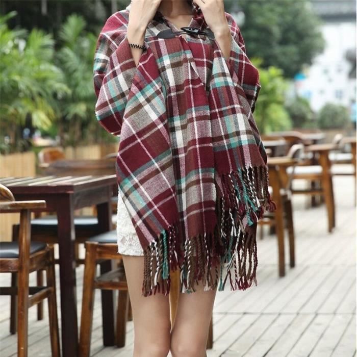 poncho capuche pour jeunes filles style boh me charpe carreaux pompon cape v tements pour femmes 2019 02A4055