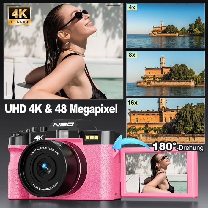 Appareil Photo Numérique,AutoFocus 4K avec Double Caméra, Appareil Photo Numérique avec Carte de 32 Go, Zoom 16 X, Grand écran de 2,8 Pouces, Caméra de Vlogging, Appareil Photo Compact pour Débutants