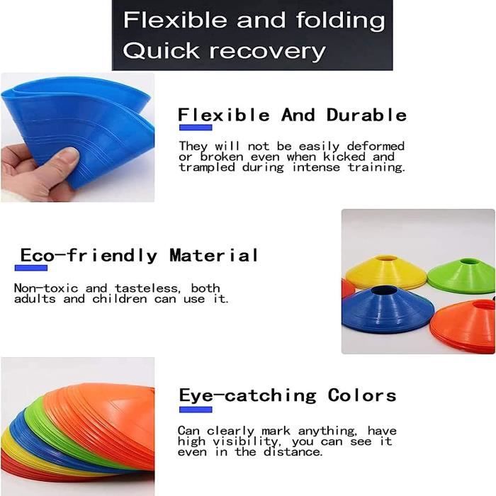 Lot De 50 Cônes De Marquage NAIZY – 5 Couleurs Vives, Diamètre 20 Cm, Avec Filet De Transport