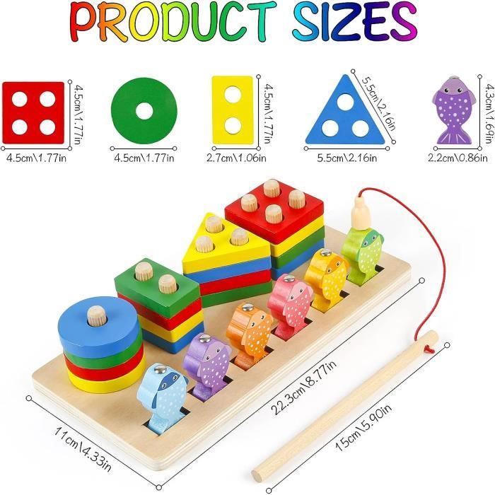 Jouet Bébé Montessori 1-3 Ans Uping – Puzzle Empilage & Tri Formes/Couleurs En Bois – Éveil Motricité Fine, Cadeau Éducatif Garçon Fille