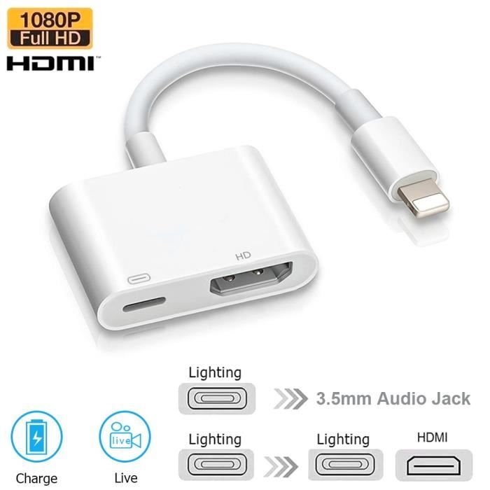 Adaptateur Lightning Vers HDMI Pour IPhone/iPad – Connexion écran TV 1080P, Port De Charge Inclus