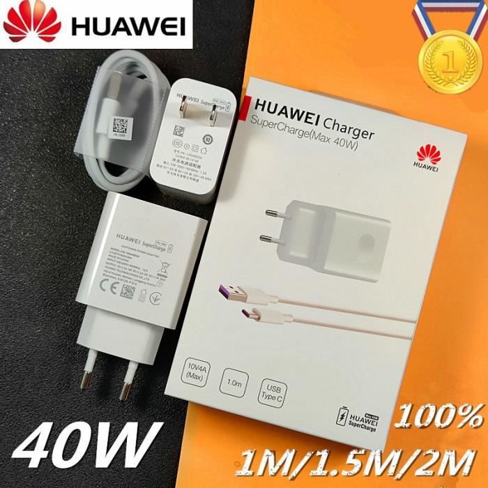 Chargeurs,Chargeur rapide d'origine ue Huawei P30 Pro 40W suralimentation  charge rapide 5A - Type 40W Supercharge-Add 5A 1M cable - Cdiscount  Téléphonie