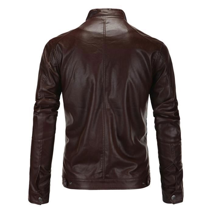 Blouson en Cuir Homme OEIN Slim Fit Col montant Confortable Marron Marron Cdiscount Pret a Porter