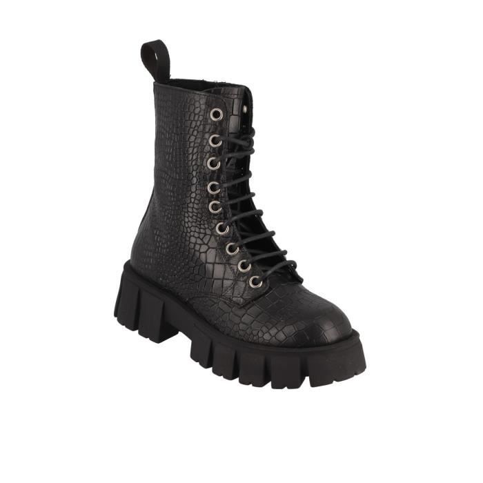 Boots Grosse Semelle Effet Croco Noir Cdiscount Chaussures
