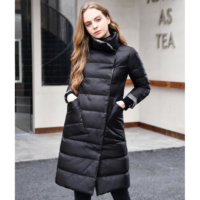 Doudoune longue femme doudoune fine en duvet de canard blanc pour femme sur la veste du genou Noir Cdiscount Pret a Porter