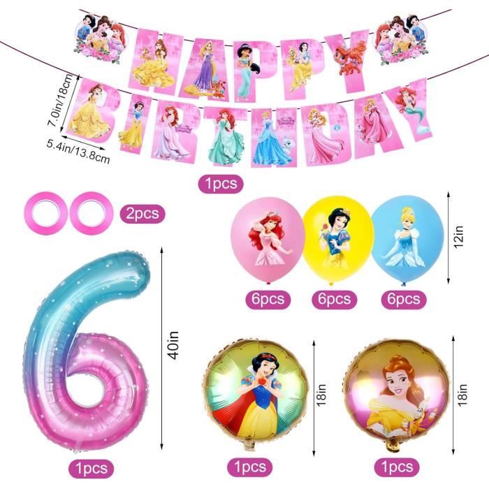 Décoration Anniversaire Princesse - Kit 16 Personnes - Vaisselle Rose - Ballons - Nappe