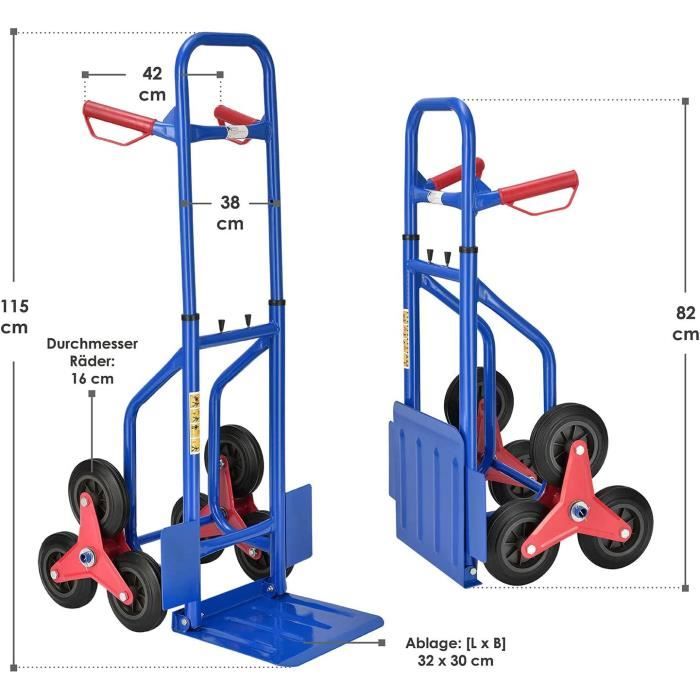 Diable D'escalier Pliable Juskys - Charge 100kg, Pneus Caoutchouc, Pour Déménagement Et Objets Lourds
