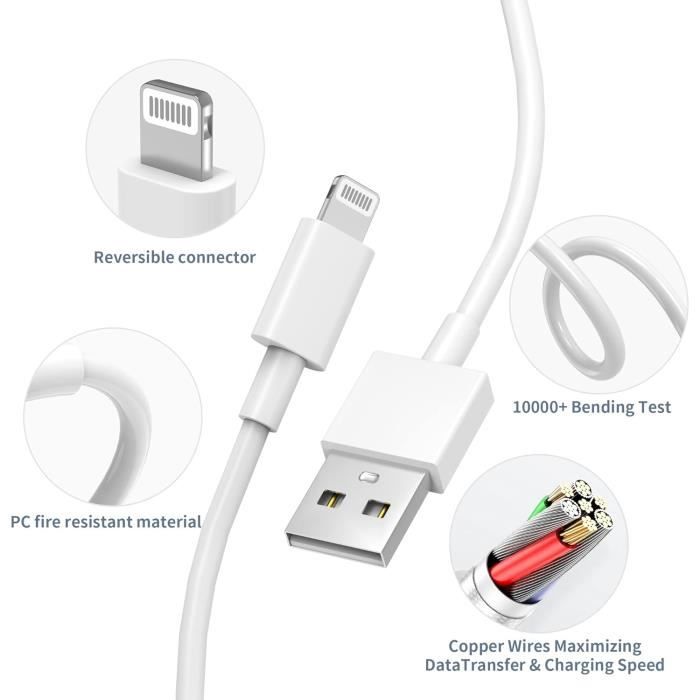ZISONIX Adaptateur 20W Chargeur Cable USB-C Rapide Pour iPhone  13/12/11/XR/Xs/Max/8/7