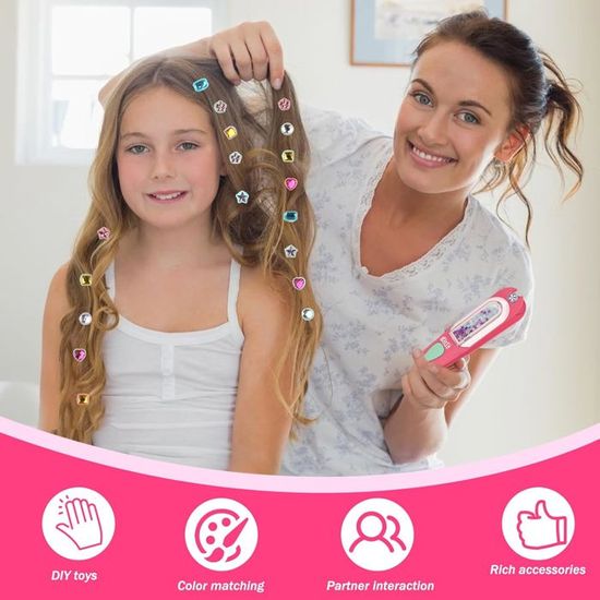 Kit Machine à Strass Pour Cheveux Fille - Coiffure DIY Avec Diamants Réutilisables, Outil De Tressage Créatif 4-12 Ans