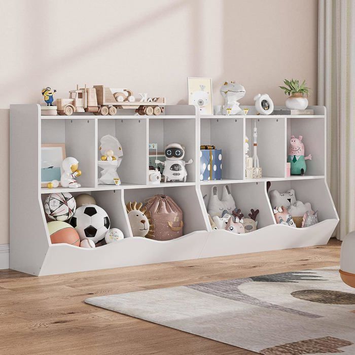 Bibliothèque Et Rangement Jouets Pour Enfant En Bois - 80x42x81 Cm, 2 Bacs Profonds, Anti-basculement