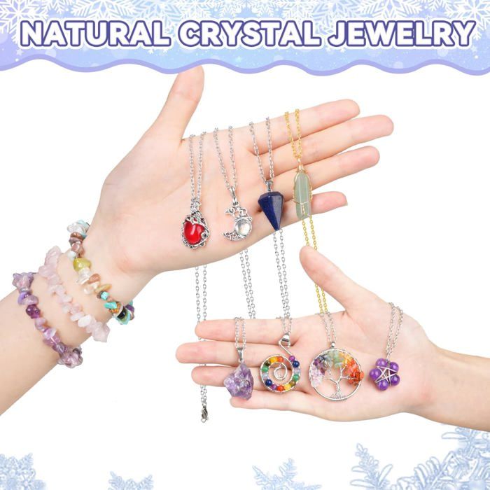 Calendrier De L'Avent Bijoux 2025 - 24 Bijoux Pierres Précieuses | Collier, Bracelet, Bague, Boucles D'oreilles Pour Fille & Femme