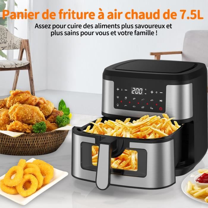 Friteuse à Air CROWNFUL 7 Quarts 1700W – Écran Tactile Numérique, 12 Programmes, Sans Huile