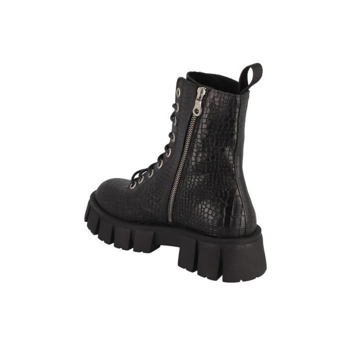 Boots Grosse Semelle Effet Croco Noir Cdiscount Chaussures