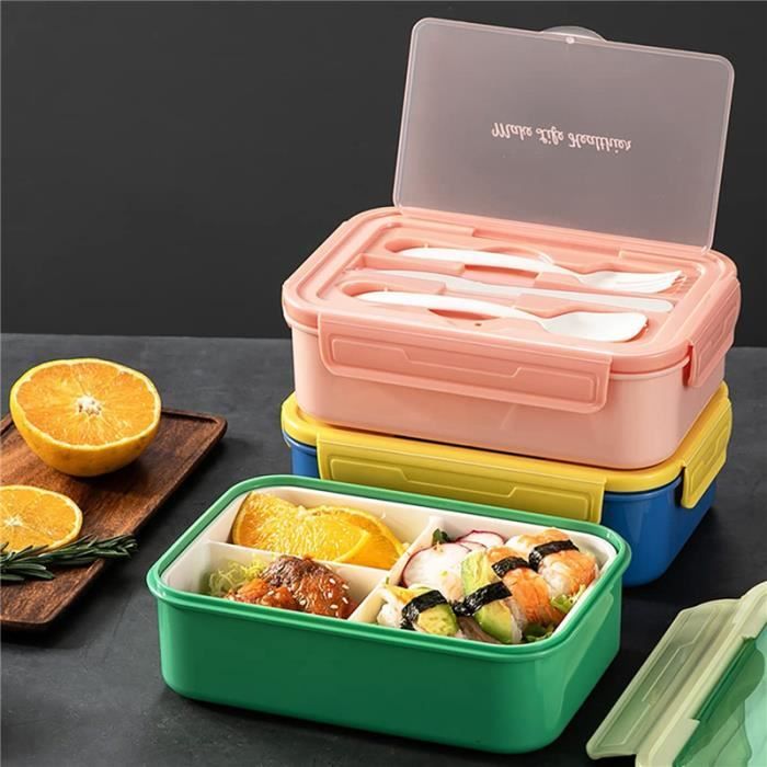 Boîte Repas Bento 1300 Ml - 4 Compartiments + Couverts - Étanche, Micro-ondes & Lave-vaisselle