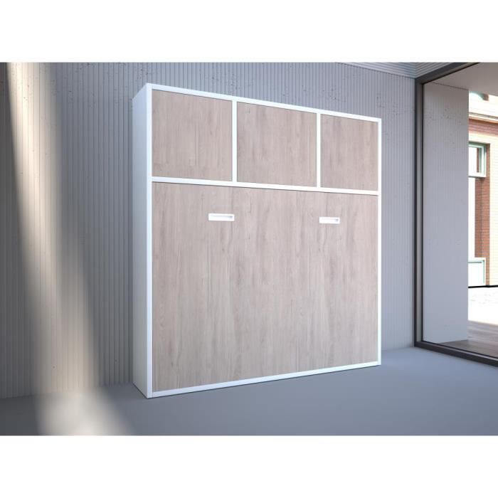 Lit escamotable en bois + espaces de rangement – 140 x 200 cm - Noé -  LeaderBed