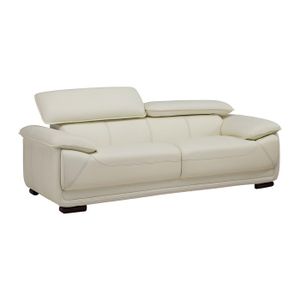 Vente-unique Canapé 3+2 places en cuir THOMAS - Bicolore ivoire et taupe