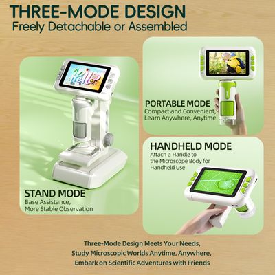 GlobalCrown Microscope Numérique Enfants/adultes, 4,3 Pouces écran Microscope Portable Avec 8 Lumières LED Réglables, Microscope électronique Avec Grossissement 50-1000X, Compatible Windows/Mac