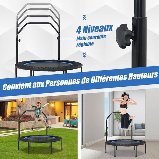 LIFERUN Trampoline Fitness Intérieur Pliable Ø101 Cm – Poignée Réglable 3 Hauteurs, Charge 150 Kg, Idéal Adultes & Enfants