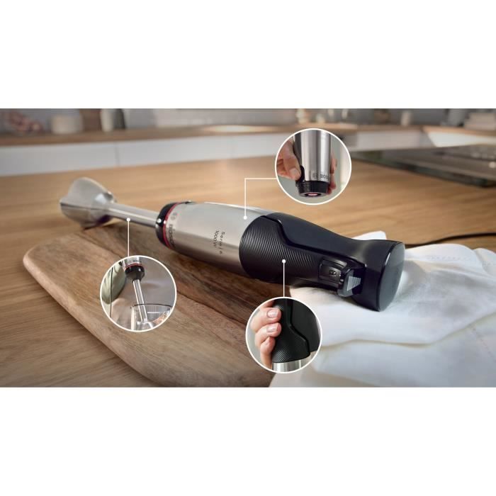 Bosch ErgoMaster Série 6 Mixeur Plongeant 1000W – QuattroBlade Pro, Moteur Refroidi Par Air, MSM6M673